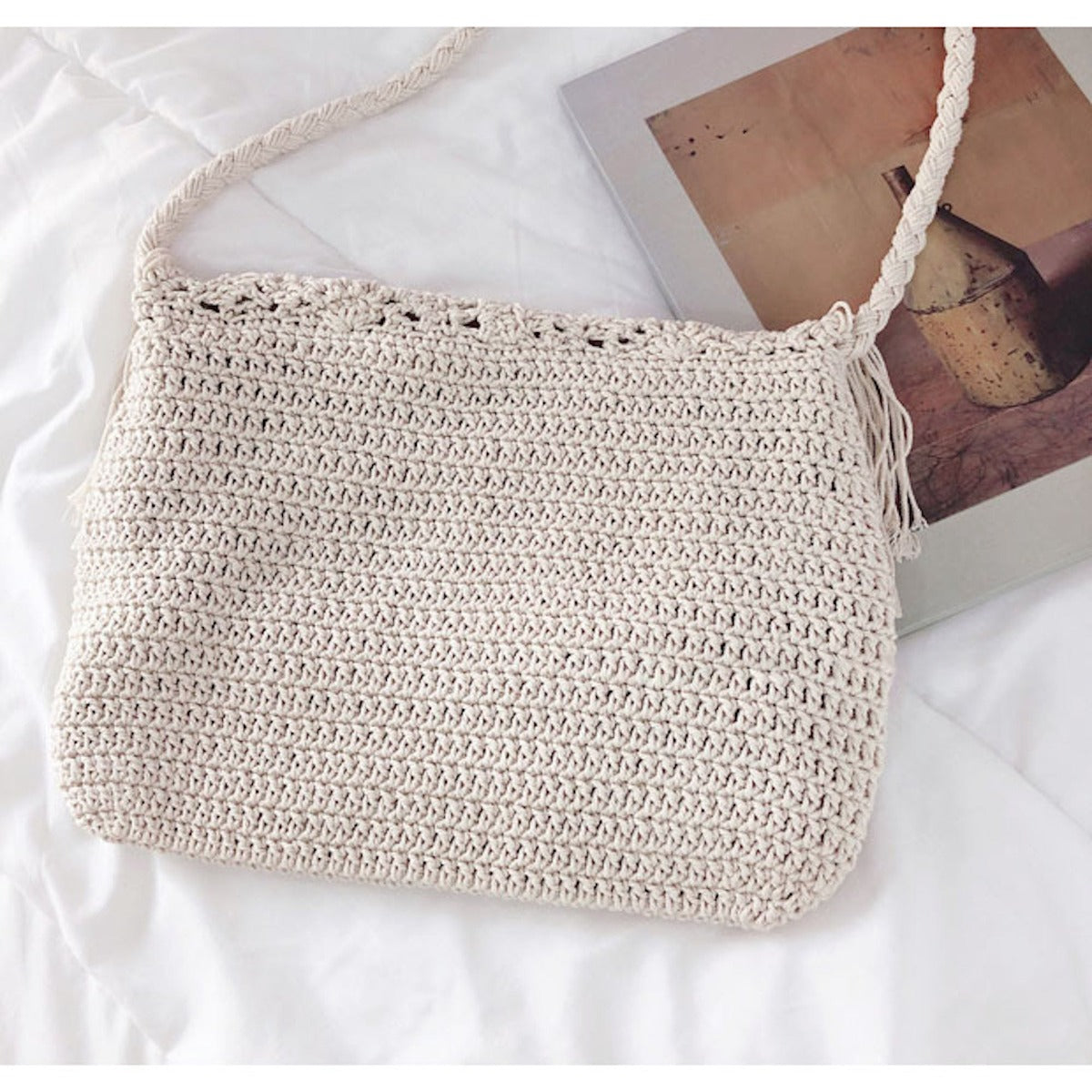 Women’s Crochet Cotton Handmade Bohemian Tassel Beach Bag Tote Bag for Boho Everyday Style & Gifts
