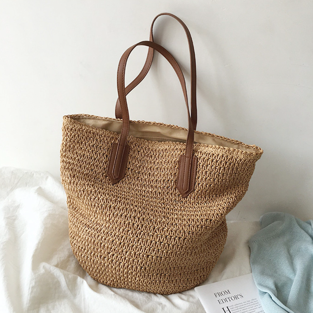 Women’s Retro Straw Woven Tote Bag for Beach, Vacation & Summer Outfits