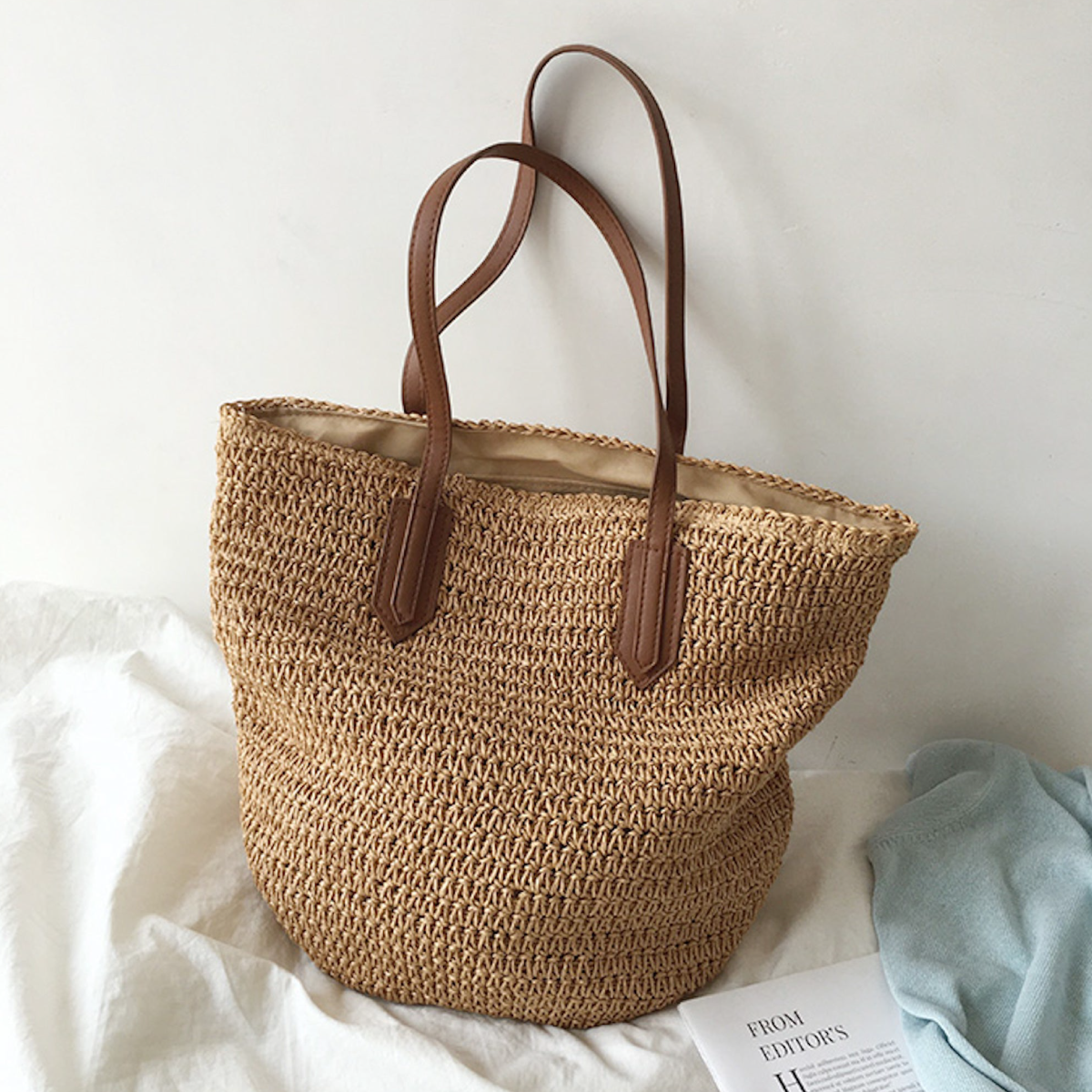 Women’s Retro Straw Woven Tote Bag for Beach, Vacation & Summer Outfits