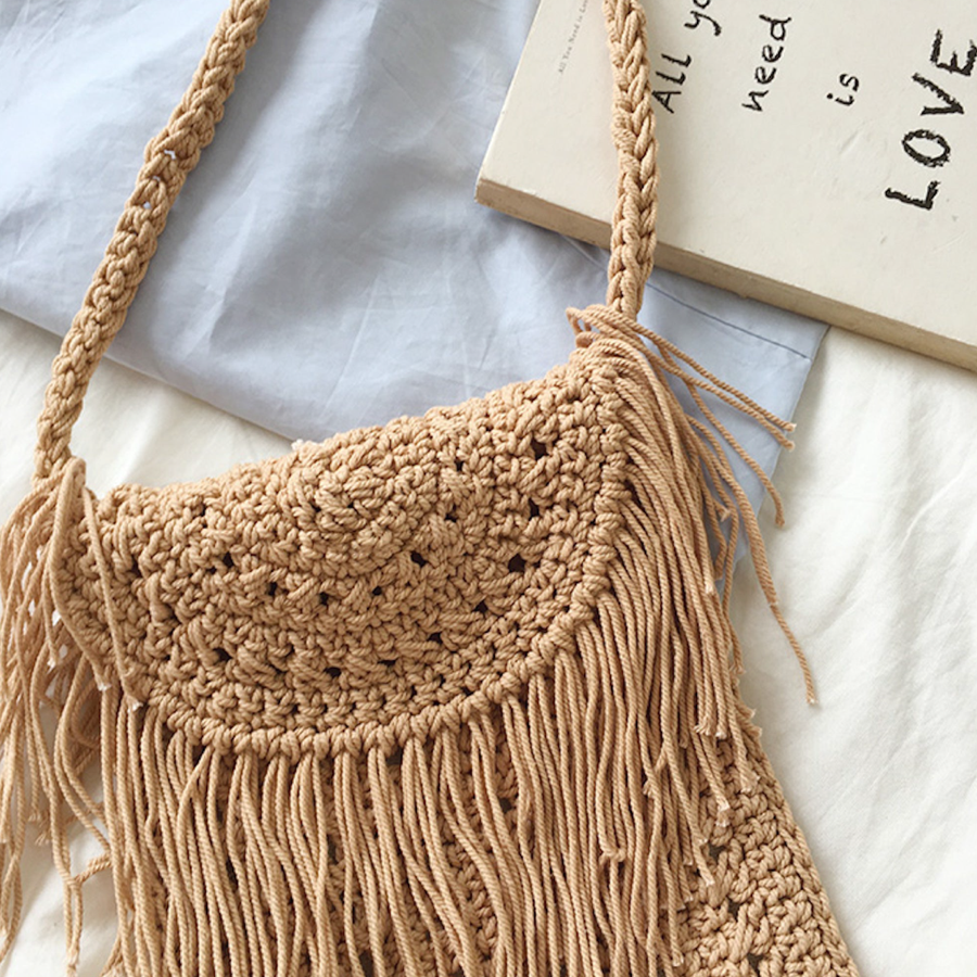 Women’s Crochet Cotton Small Boho Beach Bag with Tassels Tote Bag for Boho Everyday Style & Gifts