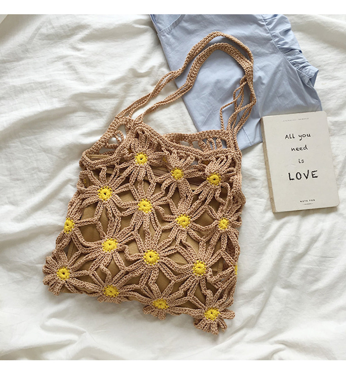 Women’s Retro Daisy Cotton Knitted Shoulder Bag for Boho Everyday Style & Gifts