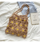 Women’s Retro Daisy Cotton Knitted Shoulder Bag for Boho Everyday Style & Gifts