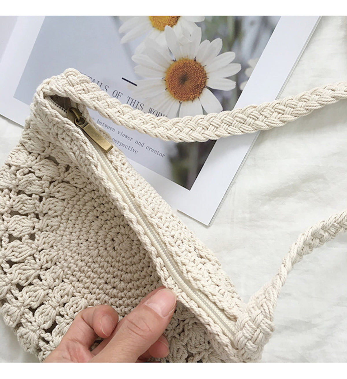 Women’s Small Boho Cotton Knitted Shoulder Bag Purse for Boho Everyday Style & Gifts