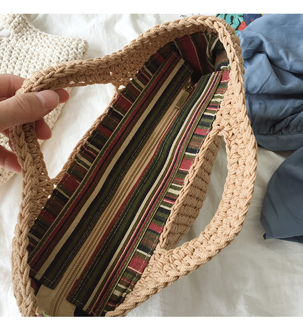 Women’s Cotton Knitted Smiley Face Bag Purse for Boho Everyday Style & Gifts