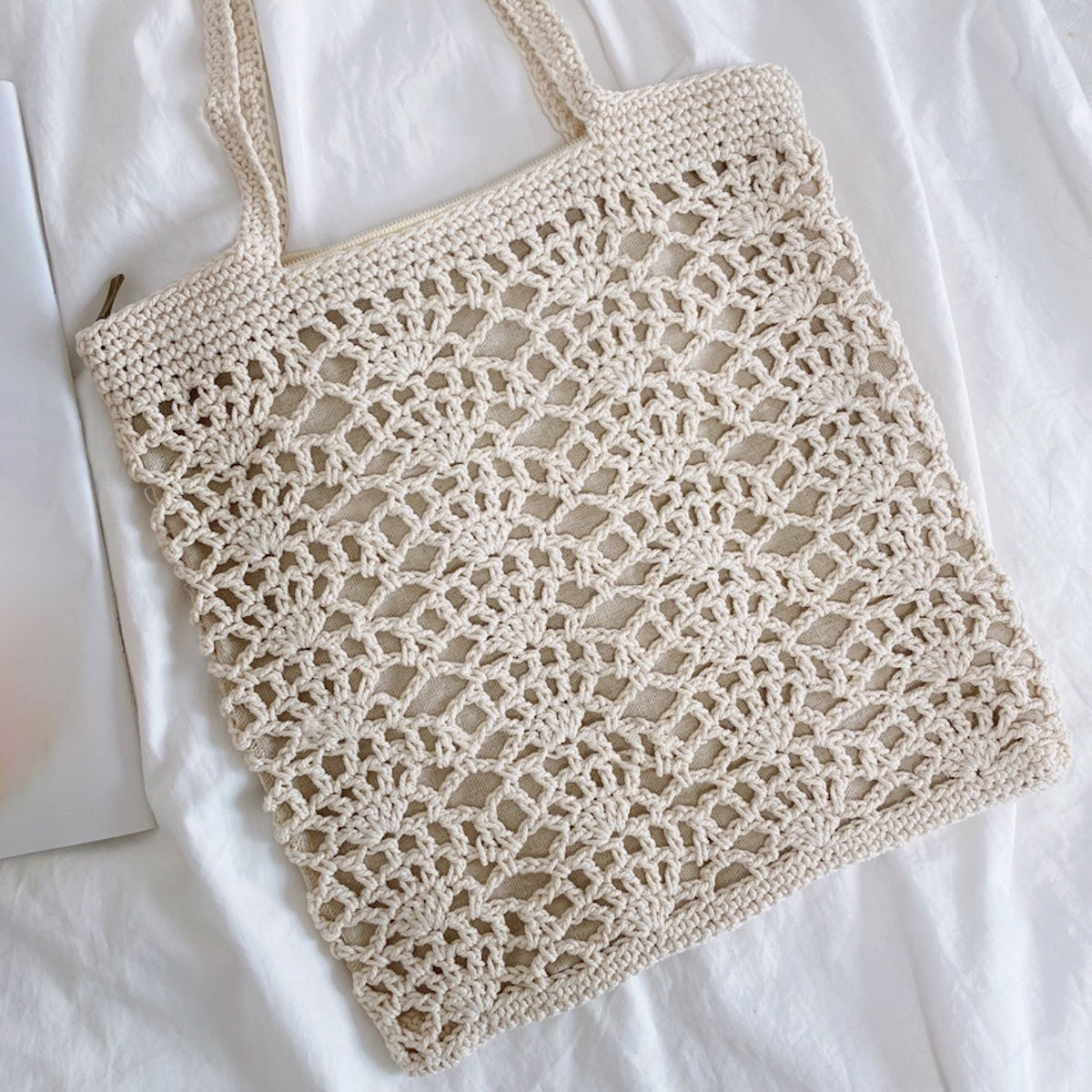 Women’s Crochet Medium Cotton Knitted Top Handle Bag with Floral Design Purse for Boho Everyday Style & Gifts