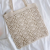 Women’s Crochet Medium Cotton Knitted Top Handle Bag with Floral Design Purse for Boho Everyday Style & Gifts