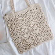 Women’s Crochet Medium Cotton Knitted Top Handle Bag with Floral Design Purse for Boho Everyday Style & Gifts