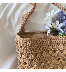 Gemusterte Stroh-Schultertasche für Damen – ideal für Strand, Urlaub und Sommer-Outfits