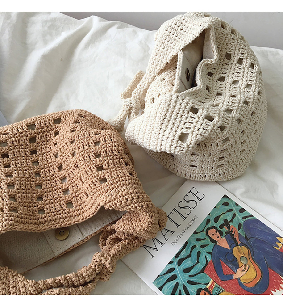 Women’s Medium Crochet Cotton Bucket Bag for Boho Everyday Style & Gifts