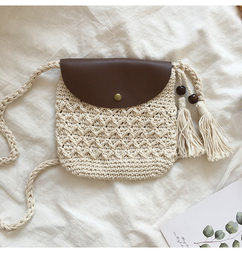 Women’s Crochet Crossbody Messenger Bag with Leather Flap for Boho Everyday Style & Gifts