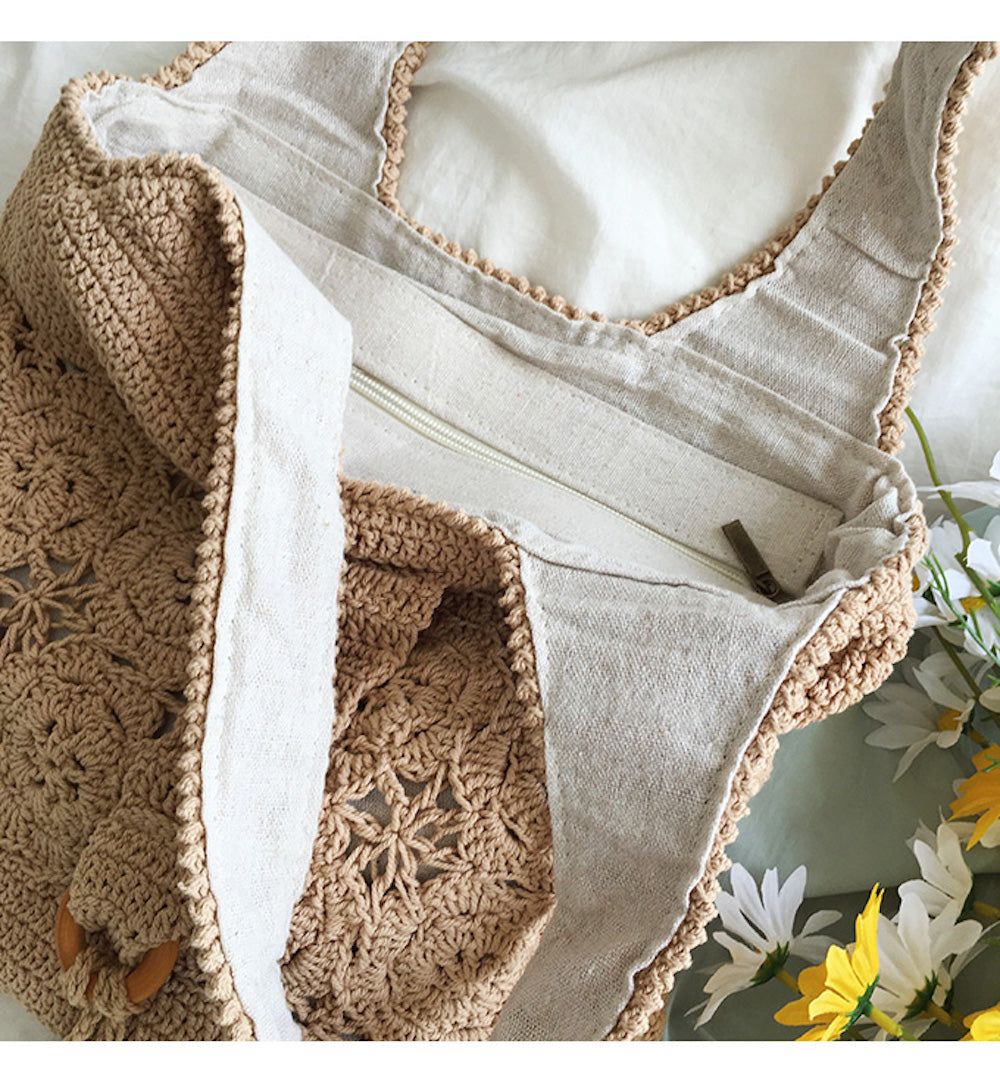 Women’s Floral Cotton Knitted Shoulder Bag Purse for Boho Everyday Style & Gifts