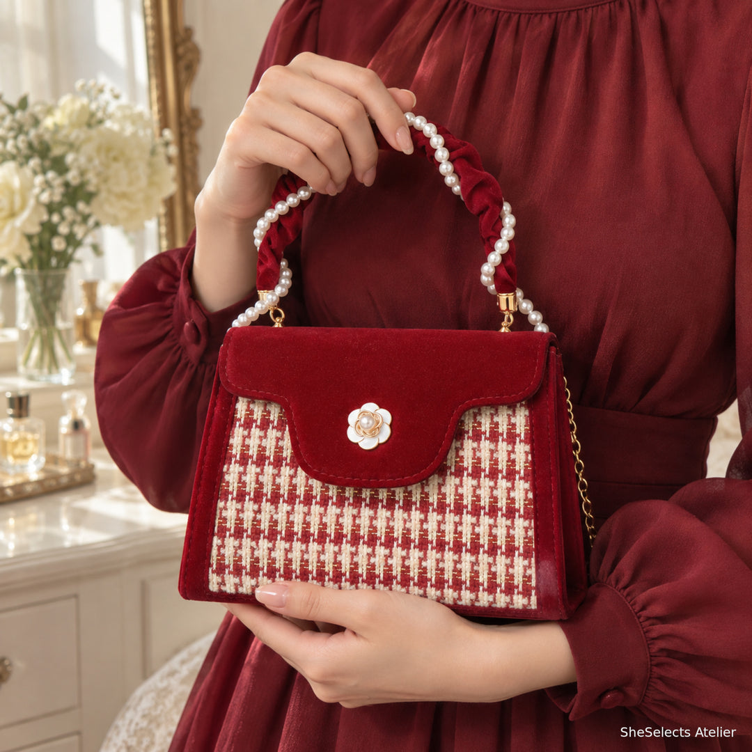 Rosaline Wine Red Velvet Evening Bag for Weddings