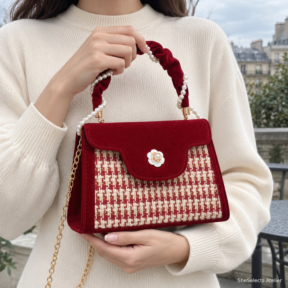 Rosaline Wine Red Velvet Evening Bag for Weddings