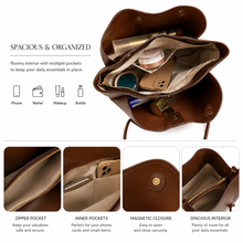 Large Vegan Leather Work Tote with Side Pockets and Optional Pompom Charm