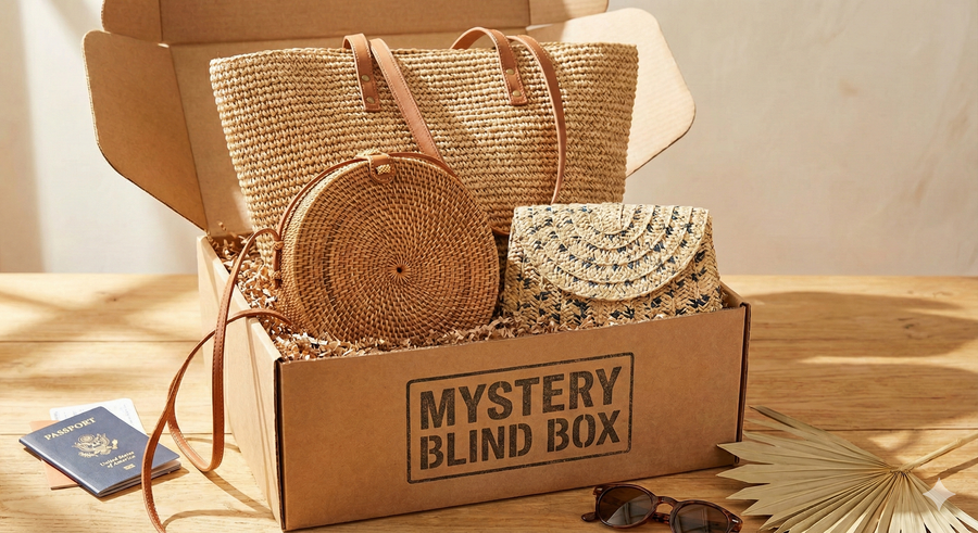 Women’s Mystery Blind Box - Straw Bag (2 Pack Bundle) Tote Bag for Beach, Vacation & Summer Outfits