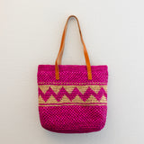 Women’s Magenta Raffia Tote with Genuine Leather Straps for Beach, Vacation & Summer Outfits