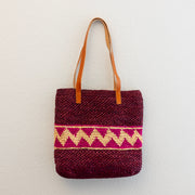 Women’s Magenta Raffia Tote with Genuine Leather Straps for Beach, Vacation & Summer Outfits