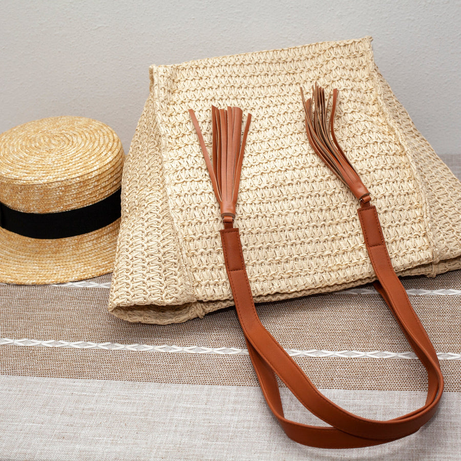 Women’s Straw Woven Tote With Tassel for Beach, Vacation & Summer Outfits