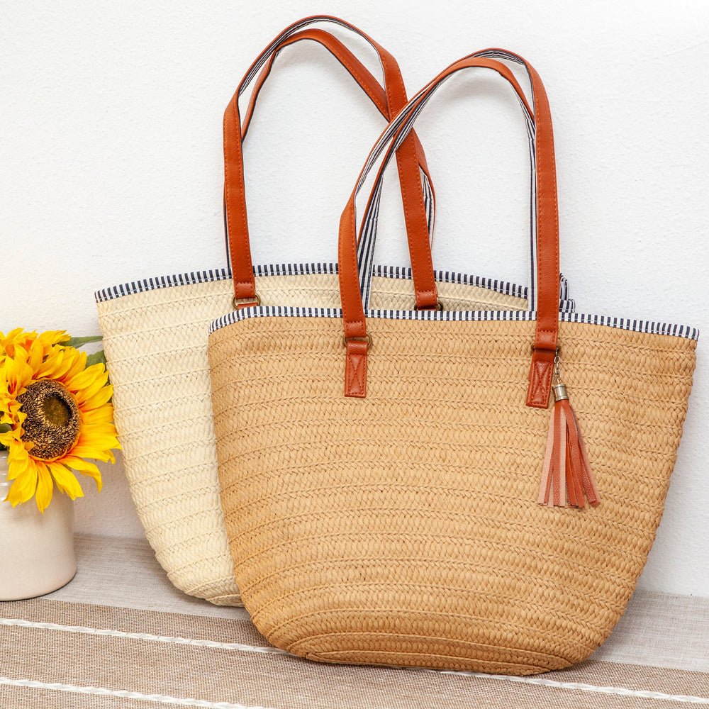 Damen Stroh-Sommer-Korbtasche mit Quaste für Strand, Urlaub & Sommer-Outfits