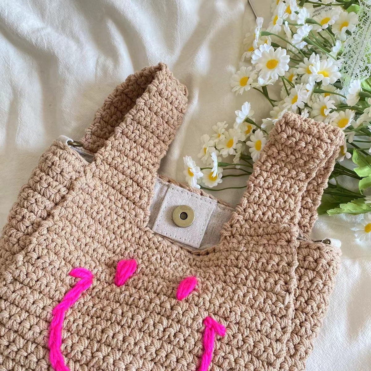 Women’s Handmade Crochet Smiley Bag Purse for Boho Everyday Style & Gifts