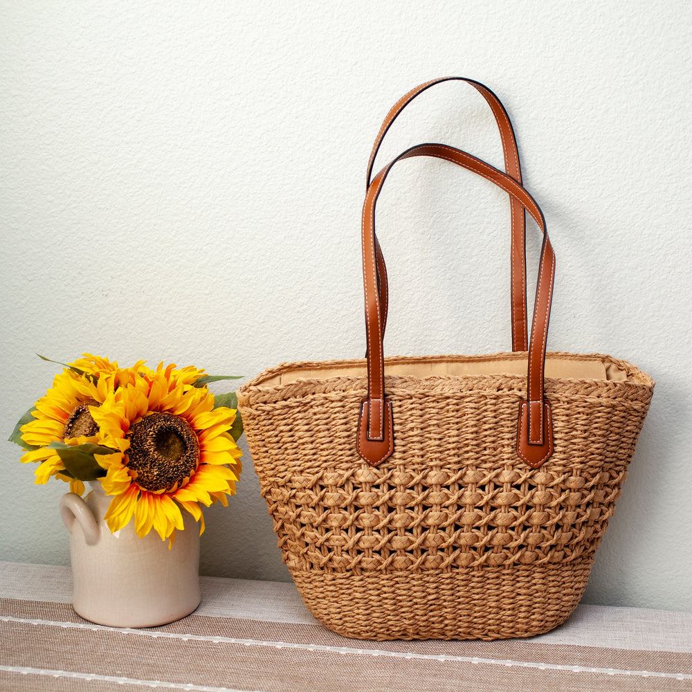 Women’s Straw Basket Tote Bag for Beach, Vacation & Summer Outfits