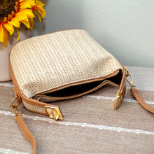 Damen Strohgewebte Geldbörse mit Lederakzent Eimertasche für Strand, Urlaub & Sommeroutfits