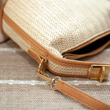Damen Strohgewebte Geldbörse mit Lederakzent Eimertasche für Strand, Urlaub & Sommeroutfits