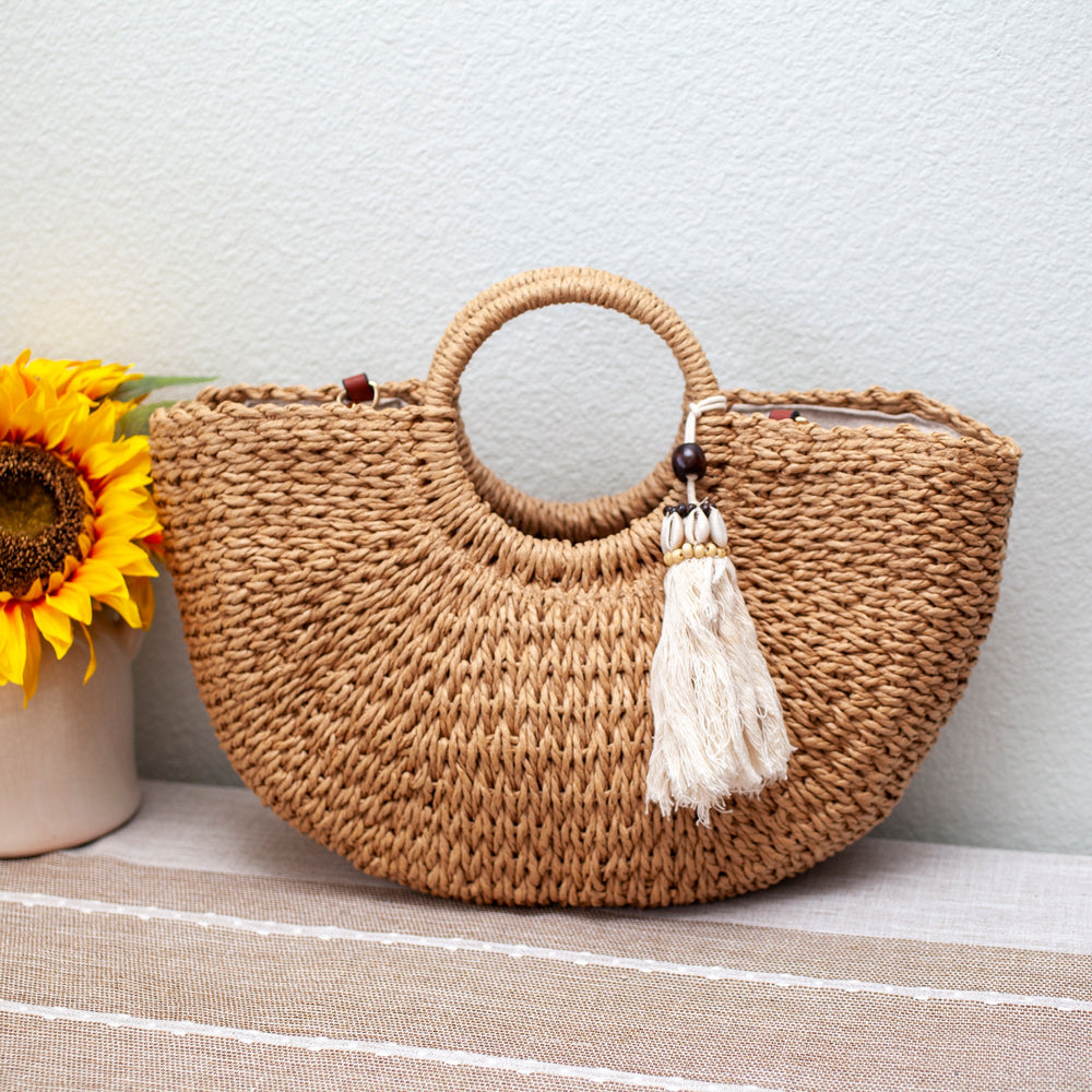 Damen-Strandkorbtasche aus Stroh mit Quasten – ideal für Strand, Urlaub und Sommer-Outfits