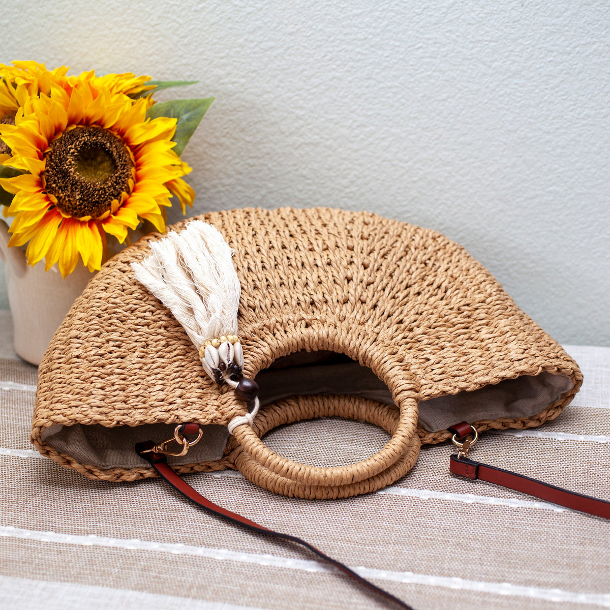 Women’s Summer Beach Straw Basket with Tassel Tote Bag for Beach, Vacation & Summer Outfits
