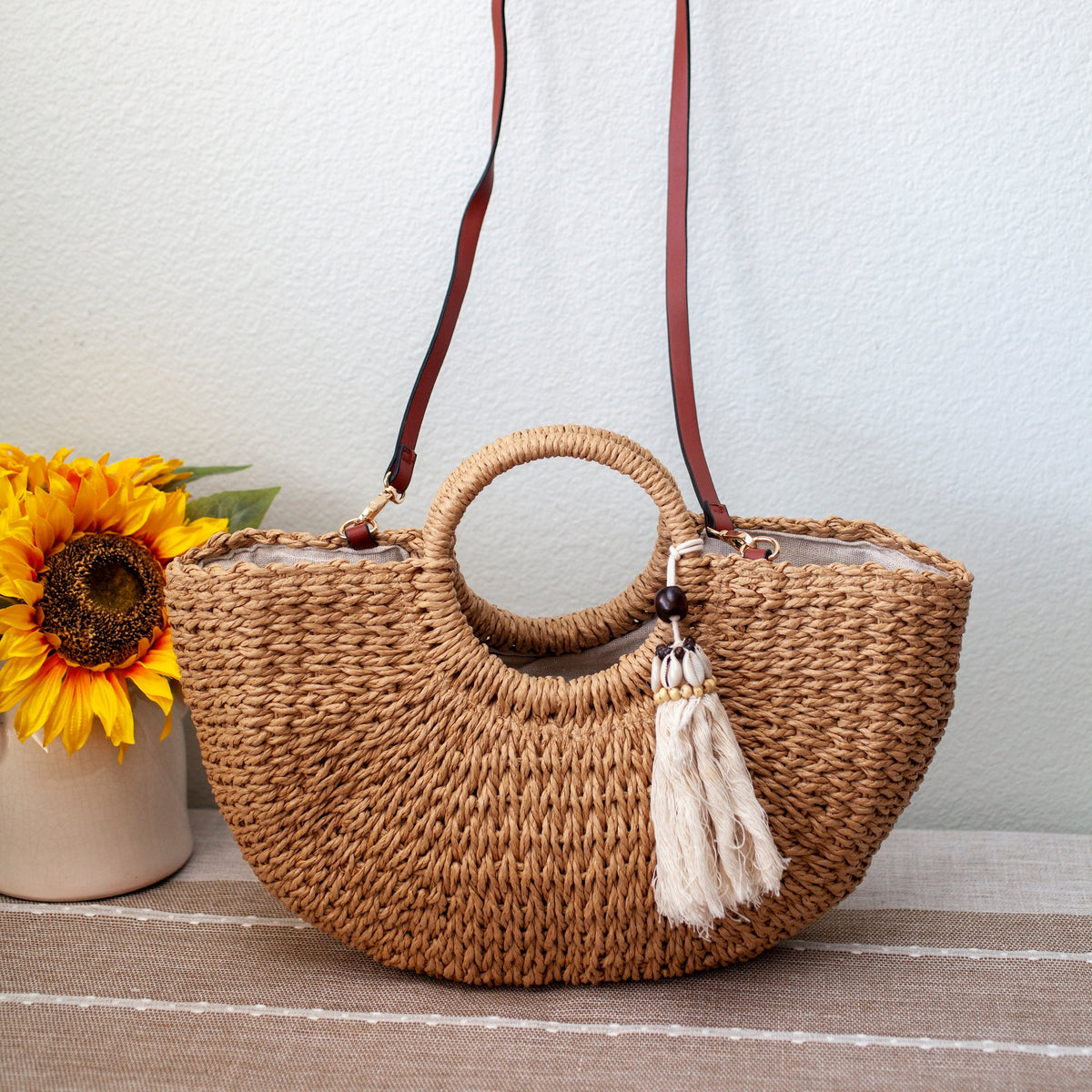 Women’s Summer Beach Straw Basket with Tassel Tote Bag for Beach, Vacation & Summer Outfits