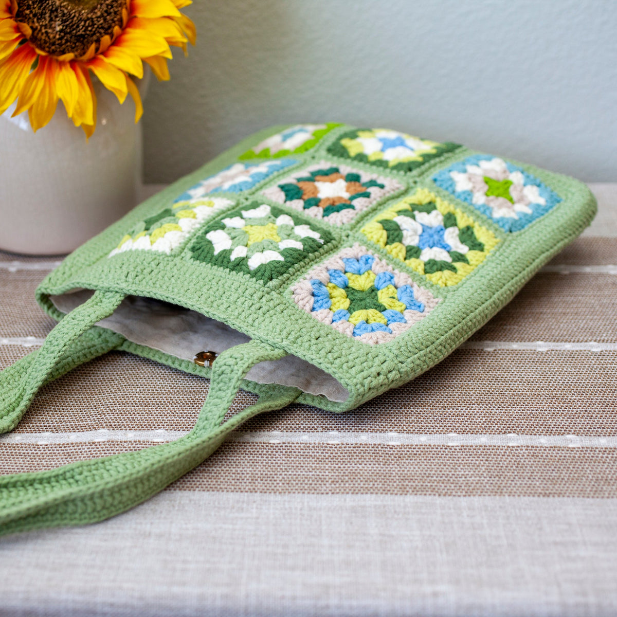 Women’s Handmade Crochet Granny Square Patch Shoulder Bag Purse for Boho Everyday Style & Gifts