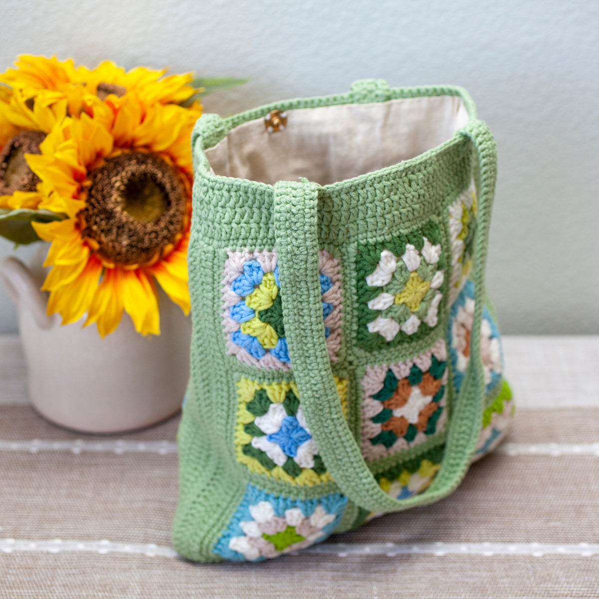 Women’s Handmade Crochet Granny Square Patch Shoulder Bag Purse for Boho Everyday Style & Gifts