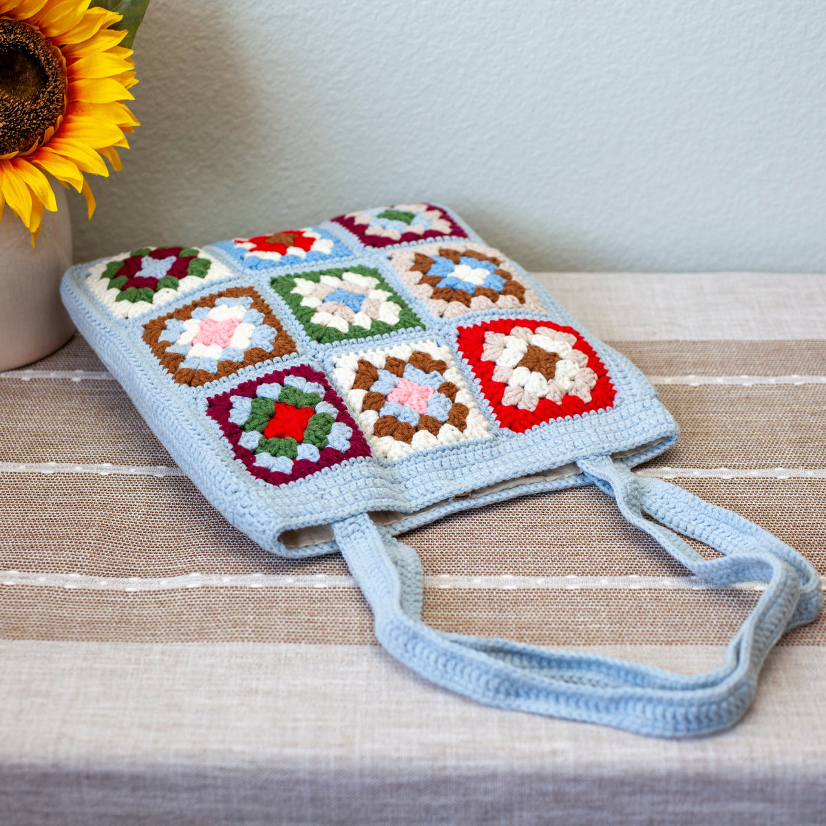 Women’s Handmade Crochet Granny Square Patch Shoulder Bag Purse for Boho Everyday Style & Gifts