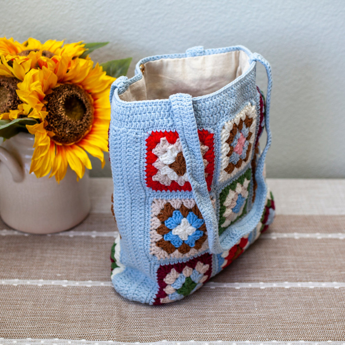Women’s Handmade Crochet Granny Square Patch Shoulder Bag Purse for Boho Everyday Style & Gifts