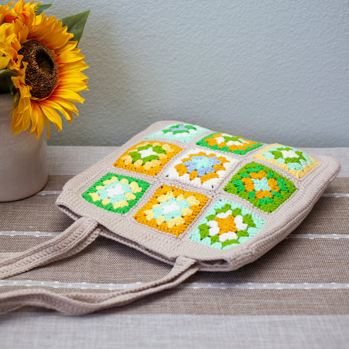 Women’s Handmade Crochet Granny Square Patch Shoulder Bag Purse for Boho Everyday Style & Gifts