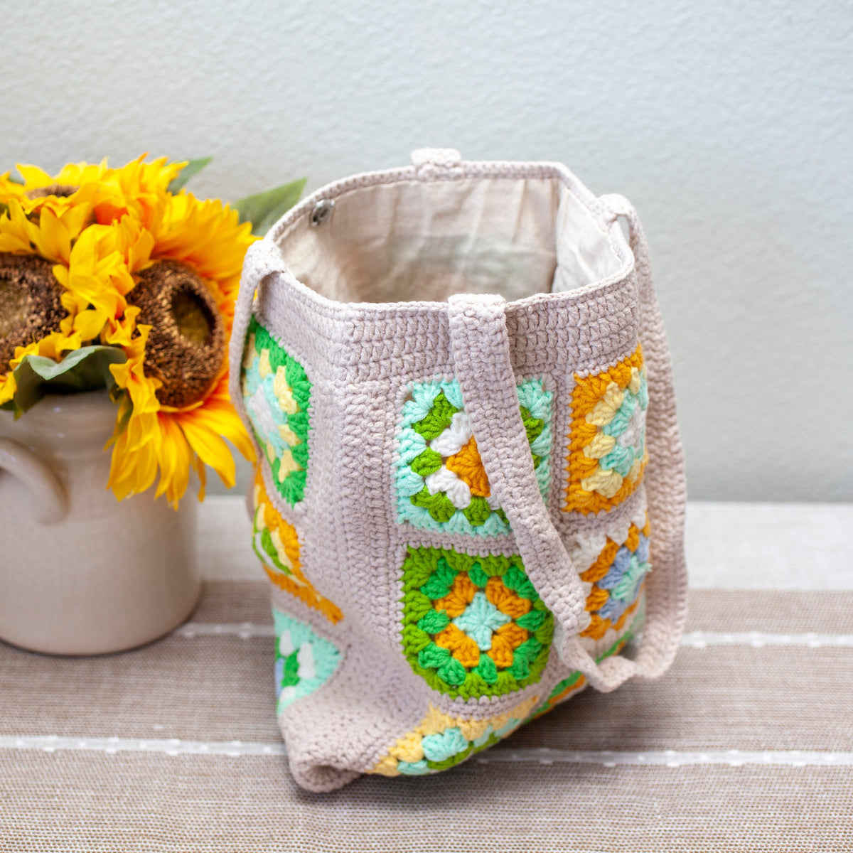Women’s Handmade Crochet Granny Square Patch Shoulder Bag Purse for Boho Everyday Style & Gifts
