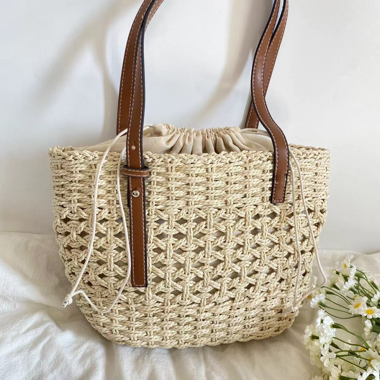 Women’s Straw Market Tote Bag for Beach, Vacation & Summer Outfits
