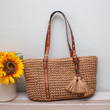 Women’s Straw Woven Tote with Leather Straps for Beach, Vacation & Summer Outfits