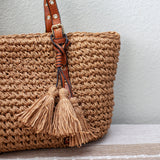 Women’s Straw Woven Tote with Leather Straps for Beach, Vacation & Summer Outfits