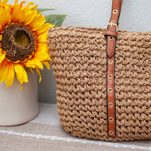Women’s Straw Woven Tote with Leather Straps for Beach, Vacation & Summer Outfits