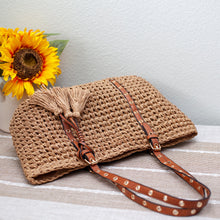 Women’s Straw Woven Tote with Leather Straps for Beach, Vacation & Summer Outfits