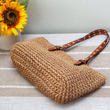 Women’s Straw Woven Tote with Leather Straps for Beach, Vacation & Summer Outfits