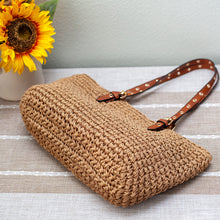 Women’s Straw Woven Tote with Leather Straps for Beach, Vacation & Summer Outfits
