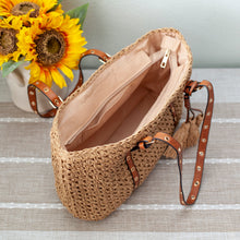 Women’s Straw Woven Tote with Leather Straps for Beach, Vacation & Summer Outfits