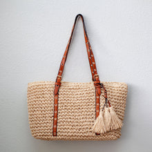 Women’s Straw Woven Tote with Leather Straps for Beach, Vacation & Summer Outfits