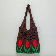 Women’s Cotton Knitted Artsy Floral Shoulder Bag for Boho Everyday Style & Gifts