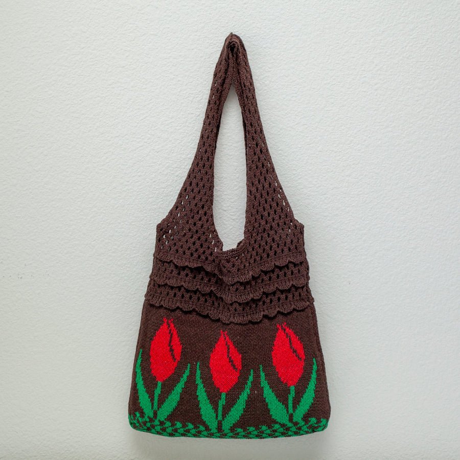 Women’s Cotton Knitted Artsy Floral Shoulder Bag for Boho Everyday Style & Gifts