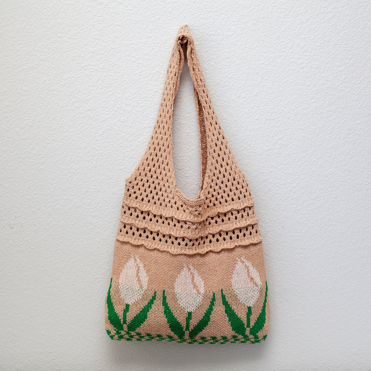 Women’s Cotton Knitted Artsy Floral Shoulder Bag for Boho Everyday Style & Gifts