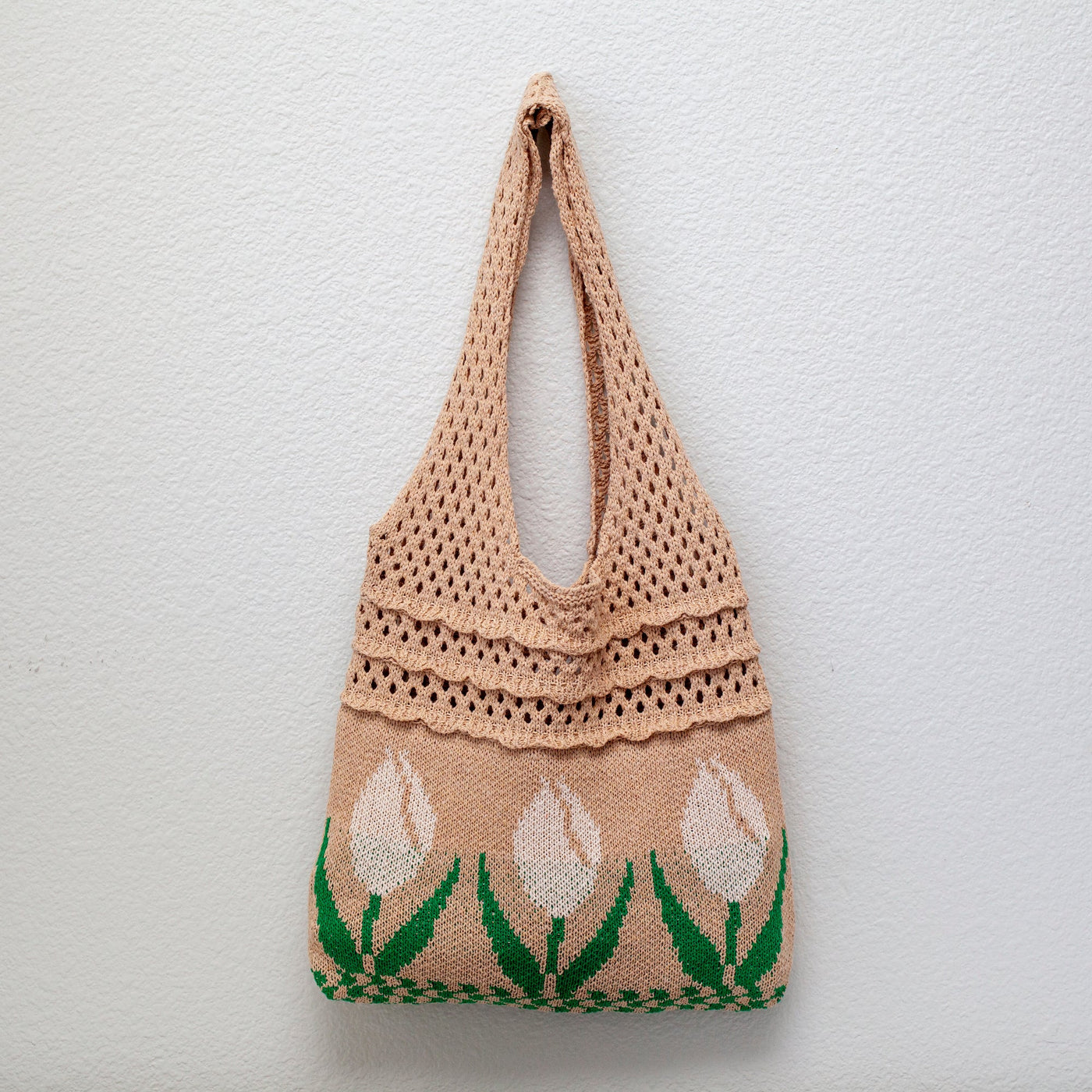 Women’s Cotton Knitted Artsy Floral Shoulder Bag for Boho Everyday Style & Gifts