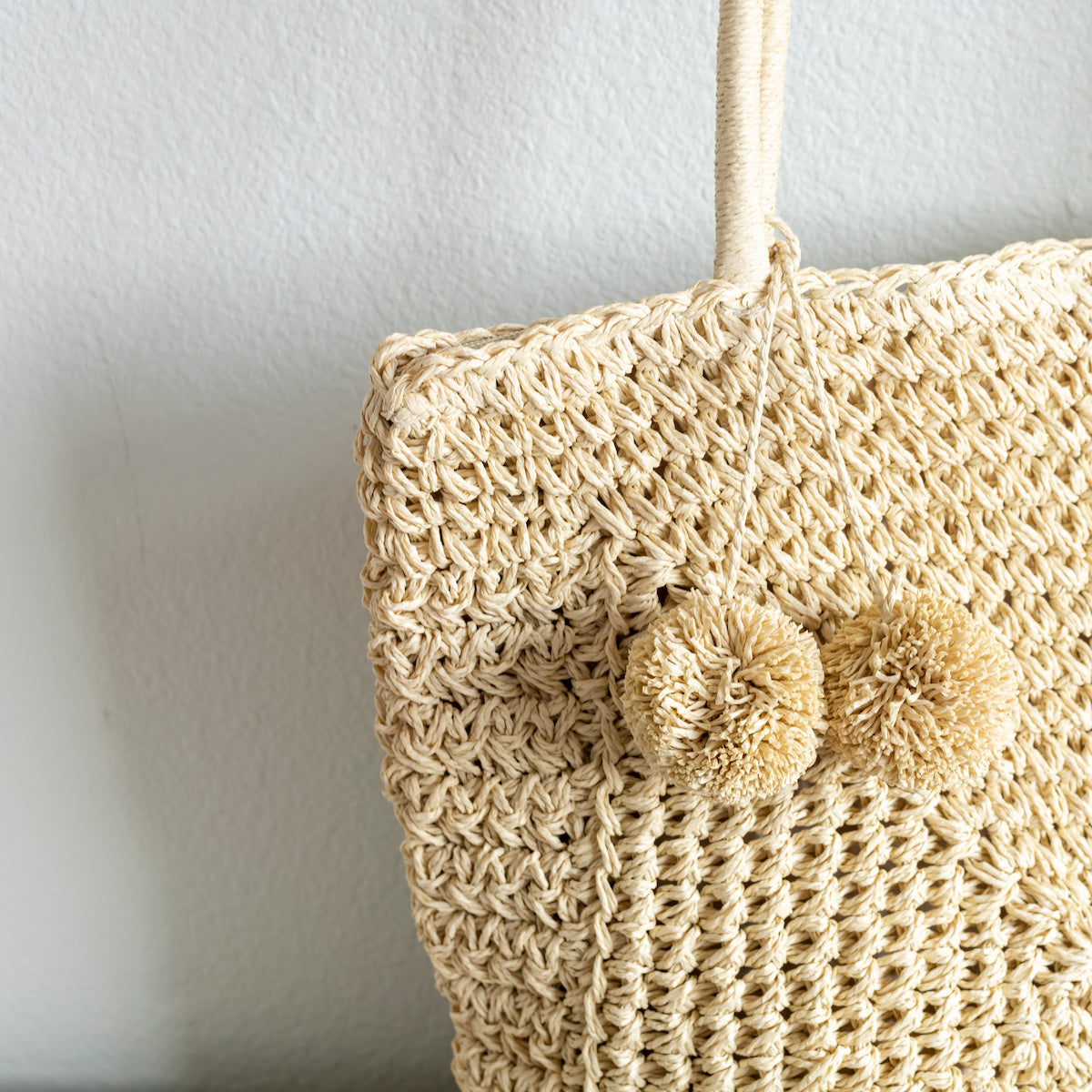 Women’s Patterned Straw Woven Tote with Pom Pom for Beach, Vacation & Summer Outfits